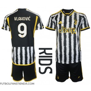 Juventus Dusan Vlahovic #9 Primera Equipación Niños 2023-24 Manga Corta (+ Pantalones cortos)